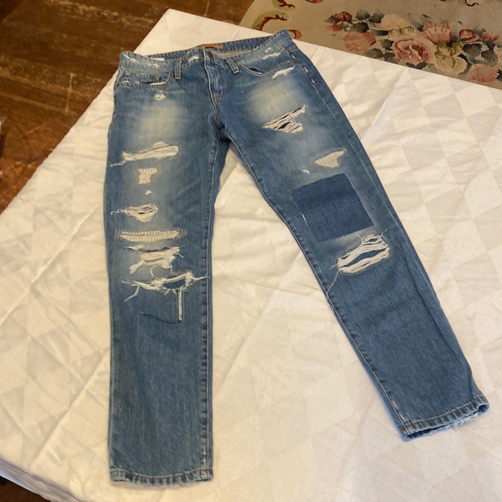 Joe’s jeans distressed patch detail straight ankle  style  jeans